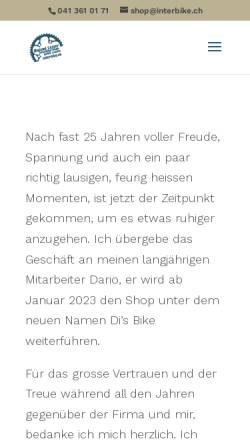 Vorschau der mobilen Webseite interbike.ch, Interbike Shop