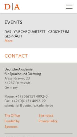 Vorschau der mobilen Webseite www.deutscheakademie.de, Deutsche Akademie für Sprache und Dichtung