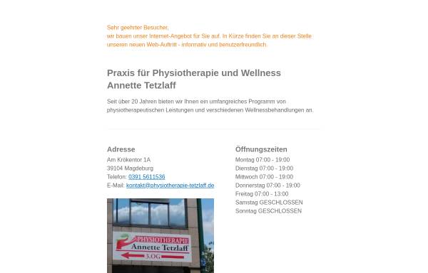 Vorschau von www.physiotherapie-tetzlaff.de, Praxis für Physiotherapie und Wellness
