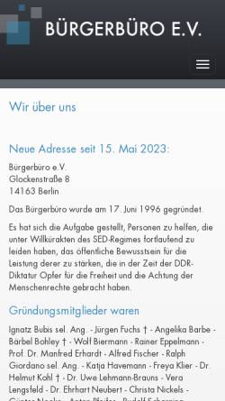 Vorschau der mobilen Webseite www.buergerbuero-berlin.de, Bürgerbüro e.V.