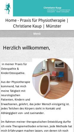 Vorschau der mobilen Webseite www.physiotherapie-muenster.de, Physiotherpeutische Praxis Christiane Kaup