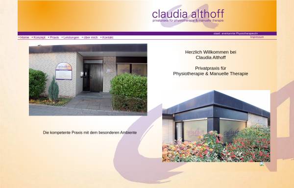 Vorschau von www.claudia-althoff.de, Privatpraxis für Physiotherapie und Manuelle Therapie