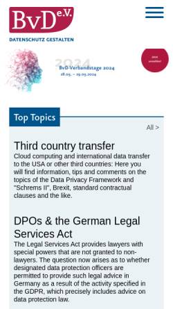 Vorschau der mobilen Webseite www.bvdnet.de, Berufsverband der Datenschutzbeauftragten Deutschlands (BvD) e.V.
