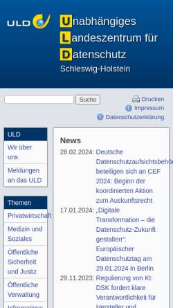 Vorschau der mobilen Webseite www.datenschutzzentrum.de, Unabhängiges Landeszentrum für Datenschutz Schleswig-Holstein
