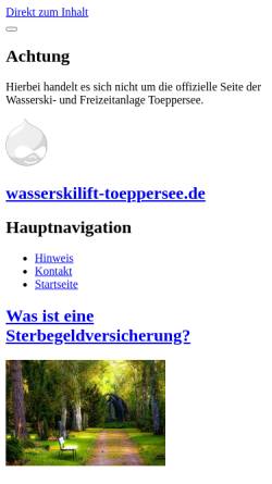 Vorschau der mobilen Webseite www.wasserskilift-toeppersee.de, Wasserski- und Freizeitanlage Toeppersee
