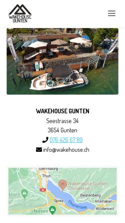 Vorschau der mobilen Webseite wakehouse.ch, Wasserski- und Wakeboardschule Thunersee