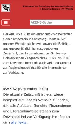 Vorschau der mobilen Webseite www.akens.org, Arbeitskreis zur Erforschung des Nationalsozialismus in Schleswig-Holstein e.V. (AKENS)