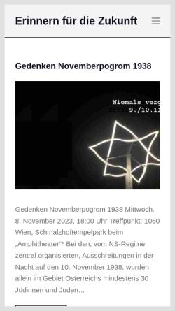 Vorschau der mobilen Webseite www.erinnern-fuer-die-zukunft.at, Erinnern für die Zukunft - Ein Projekt zum Gedächtnis an die Mariahilfer Opfer des NS-Terrors