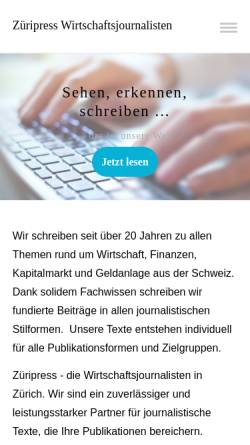 Vorschau der mobilen Webseite zueripress.ch, Züripress Wirtschaftsjournalisten