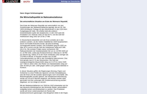 Vorschau von www.glasnost.de, Die Wirtschaftspolitik im Nationalsozialismus