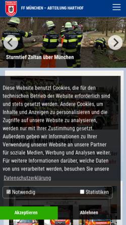 Vorschau der mobilen Webseite www.feuerwehr-harthof.de, Freiwillige Feuerwehr München-Harthof