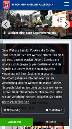 Vorschau der mobilen Webseite www.feuerwehr-waldperlach.de, Freiwillige Feuerwehr München-Waldperlach