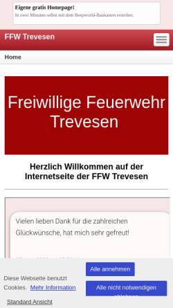 Vorschau der mobilen Webseite ffw-trevesen.beepworld.de, Freiwillige Feuerwehr Trevesen