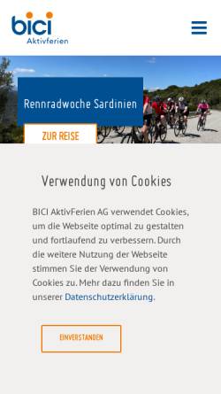 Vorschau der mobilen Webseite www.bici.ch, BICI-Radsportferien