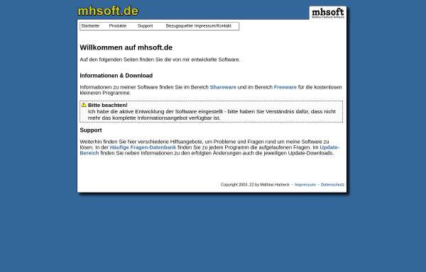 Vorschau von www.mhsoft.de, Mhsoft - Mathias Harbeck Software