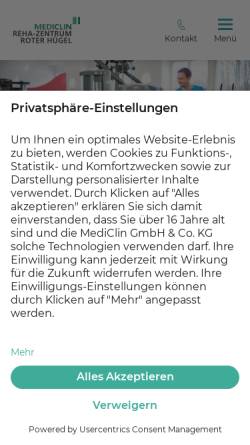 Vorschau der mobilen Webseite www.reha-zentrum-roter-huegel.de, Reha-Zentrum Roter Hügel