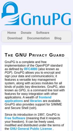 Vorschau der mobilen Webseite www.gnupg.org, GNU Privacy Guard