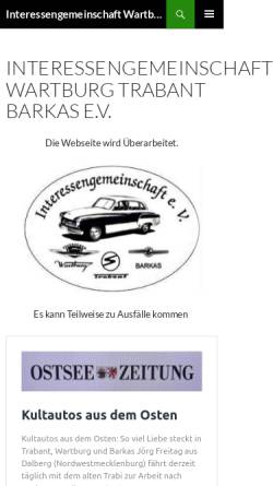 Vorschau der mobilen Webseite www.igwtb.de, IG Wartburg-Trabant-Barkas e.V.
