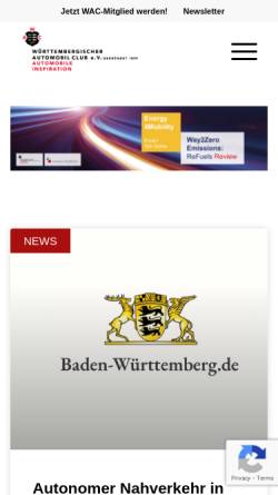 Vorschau der mobilen Webseite www.wac1899.de, WAC Württembergischer Automobilclub e. V.