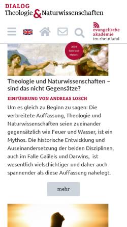Vorschau der mobilen Webseite www.theologie-naturwissenschaft.info, Theologie und Naturwissenschaften