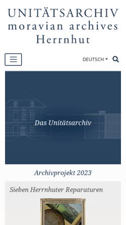Vorschau der mobilen Webseite www.archiv.ebu.de, Unitätsarchiv der Evangelischen Brüder-Unität Herrnhut