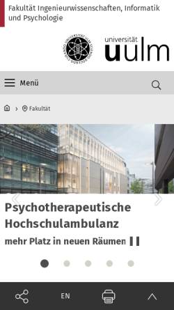 Vorschau der mobilen Webseite www.uni-ulm.de, Fakultät für Informatik an der Universität Ulm