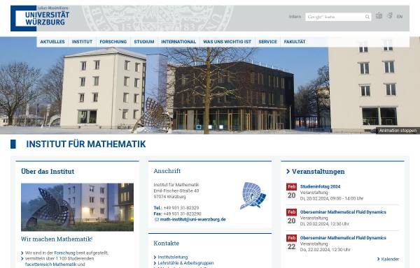 Vorschau von www.mathematik.uni-wuerzburg.de, Bayerische Julius-Maximilians-Universität Würzburg - Fakultät für Mathematik und Informatik
