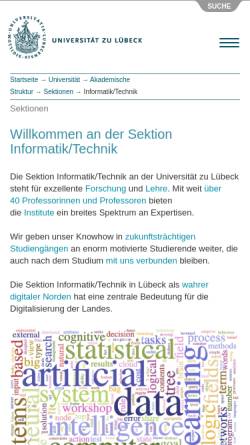Vorschau der mobilen Webseite www.informatik.uni-luebeck.de, Studiengang Informatik an der MU Lübeck