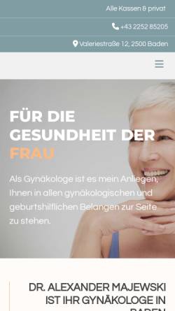 Vorschau der mobilen Webseite www.frauenarzt-baden.at, Majewski, Dr. Alexander