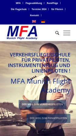Vorschau der mobilen Webseite www.mfa.aero, MFA Munich Flight Academy GmbH