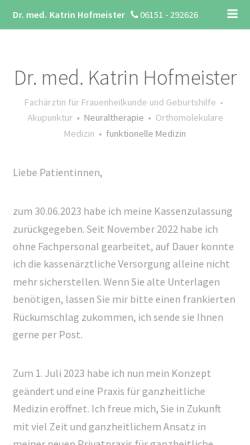 Vorschau der mobilen Webseite www.frauenaerztin-hofmeister.de, Hofmeister, Dr. med. Katrin
