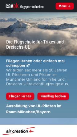Vorschau der mobilen Webseite cavok.de, Ulrich Hahn - cavok.flugsport.münchen