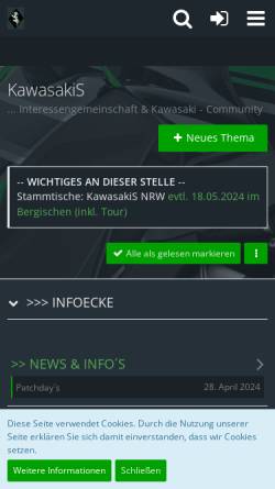 Vorschau der mobilen Webseite www.kawasakis.de, KawasakiS Bikertreff
