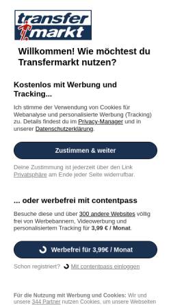 Vorschau der mobilen Webseite www.transfermarkt.de, Transfermarkt