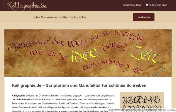 Vorschau von kalligraphie.de, Kalligraphie - Tinte, Schriften, Zitate