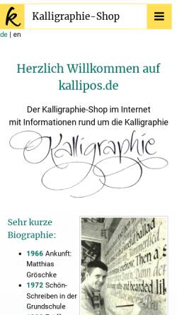 Vorschau der mobilen Webseite kallipos.de, Kalligraphie-Shop und Schreibfeder-Museum