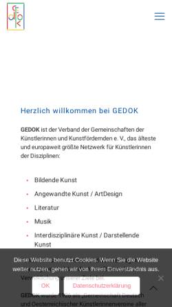 Vorschau der mobilen Webseite www.gedok.de, Verband der Gemeinschaften der Künstlerinnen und Kunstförderer e.V. (GEDOK)