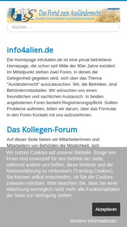 Vorschau der mobilen Webseite www.info4alien.de, Ausländerrecht-Portal