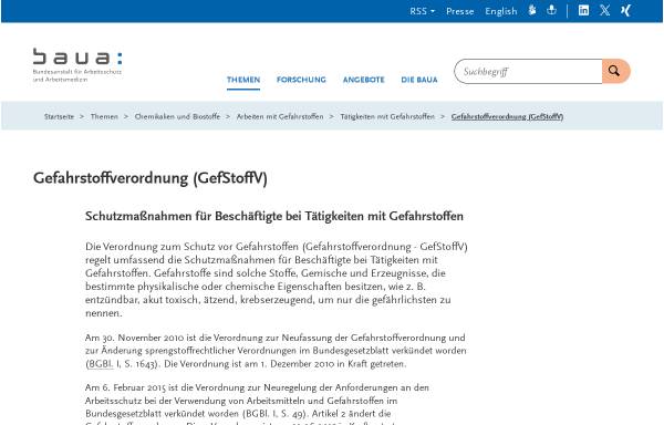 Vorschau von www.baua.de, Gefahrstoffverordnung (GefStoffV)