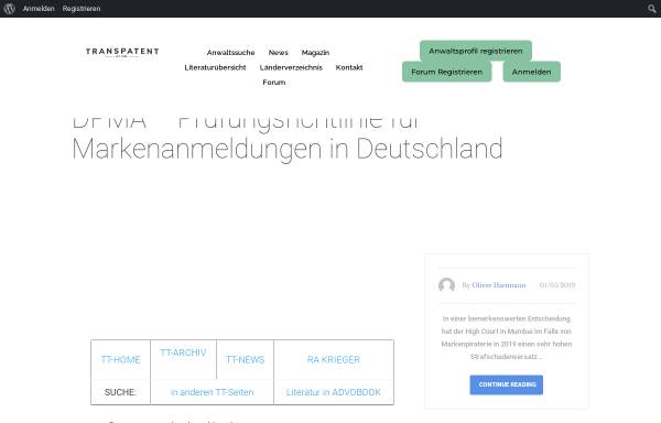 Vorschau von transpatent.com, Prüfungsrichtlinie für Markenanmeldungen in Deutschland