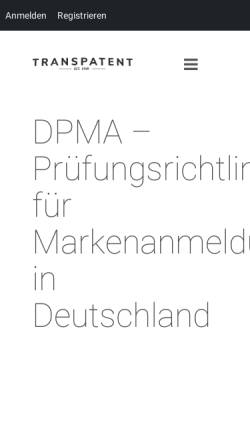 Vorschau der mobilen Webseite transpatent.com, Prüfungsrichtlinie für Markenanmeldungen in Deutschland