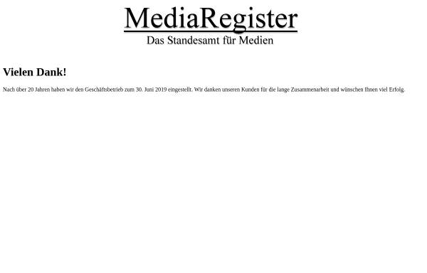 Vorschau von www.mediaregister.de, MediaRegister Titelschutz Datenbank