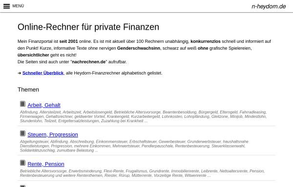 Vorschau von n-heydorn.de, Onlinerechner für private Finanzen