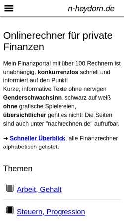 Vorschau der mobilen Webseite n-heydorn.de, Onlinerechner für private Finanzen