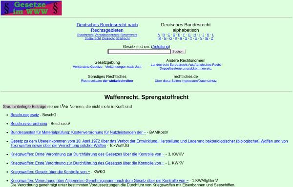 Vorschau von www.rechtliches.de, Gesetze im WWW, Bundesrecht: Waffenrecht, Sprengstoffrecht