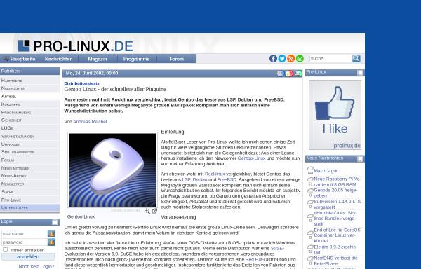 Vorschau von www.pro-linux.de, Pro-Linux: Gentoo Linux- der schnellste aller Pinguine