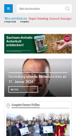 Vorschau der mobilen Webseite www.wochenspiegel-web.de, Wochenspiegel Verlagsgesellschaft mbH & Co. KG