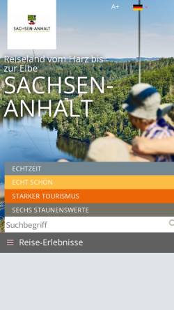 Vorschau der mobilen Webseite www.sachsen-anhalt-tourismus.de, Landesmarketing Sachsen Anhalt GmbH