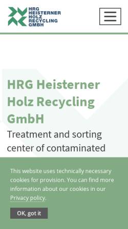 Vorschau der mobilen Webseite www.hrg-mbh.de, Heisterner Holz Recycling GmbH