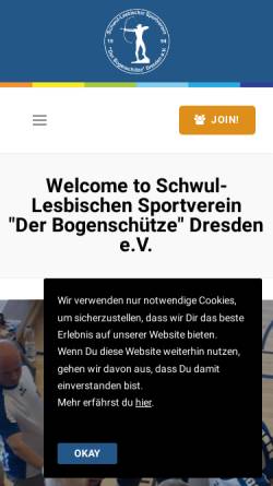 Vorschau der mobilen Webseite www.bogenschuetzen-dresden.de, Der Bogenschütze e.V.